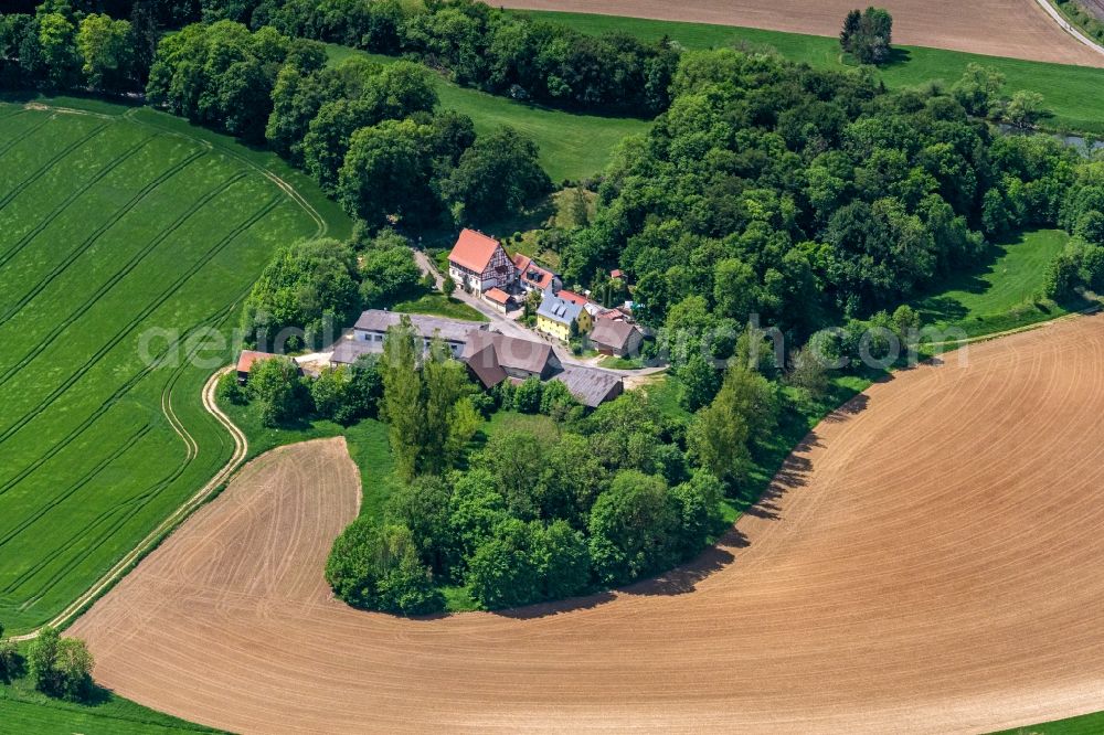 Inzigkofen from above - Building and manor house of the farmhouse in Inzigkofen in the state Baden-Wuerttemberg, Germany