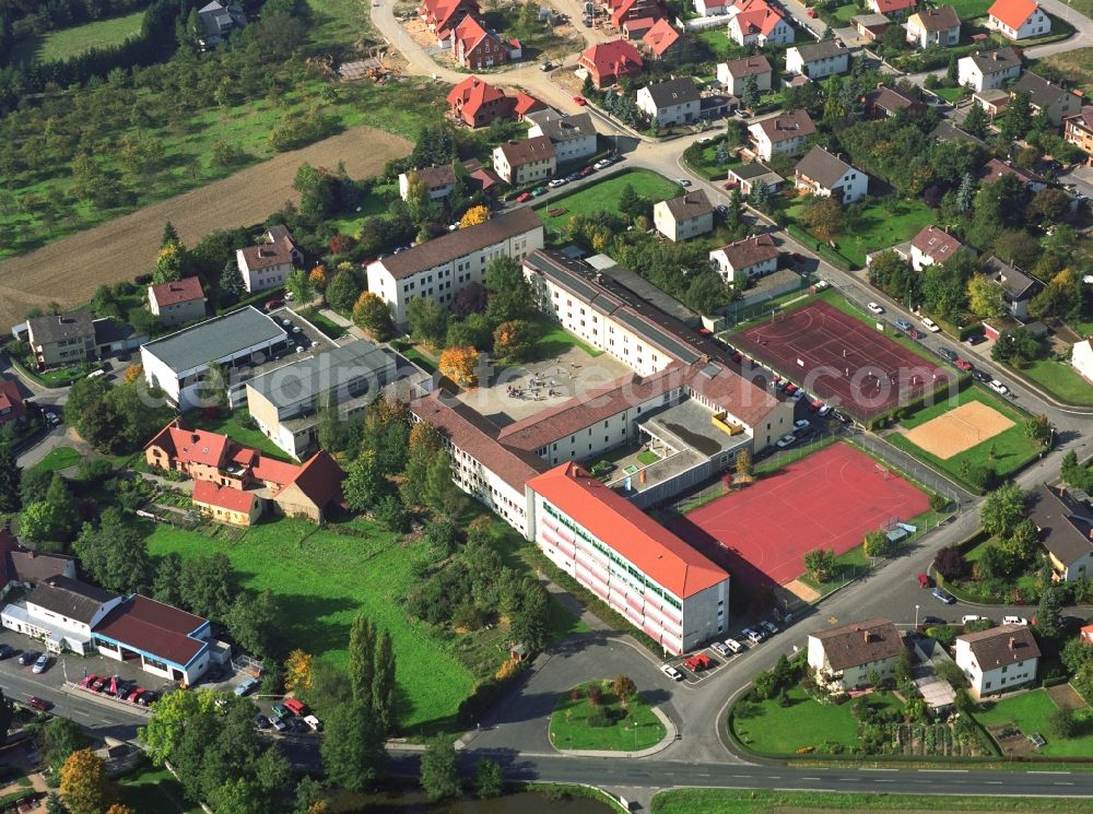 Wiesentheid from above - School building of the high school Steigerwald-Landschulheim on Rosenstrasse in Wiesentheid in the state Bavaria, Germany