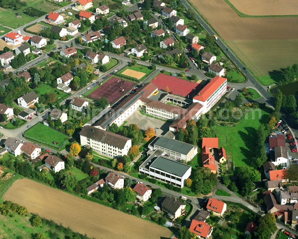 Wiesentheid from above - School building of the high school Steigerwald-Landschulheim on Rosenstrasse in Wiesentheid in the state Bavaria, Germany