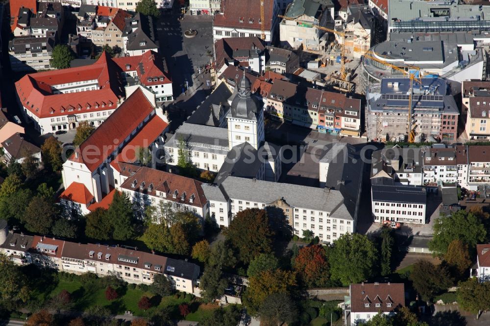 Aerial photograph Paderborn - View at high school Theodorianum and the Market Church in Paderborn in North Rhine-Westphalia