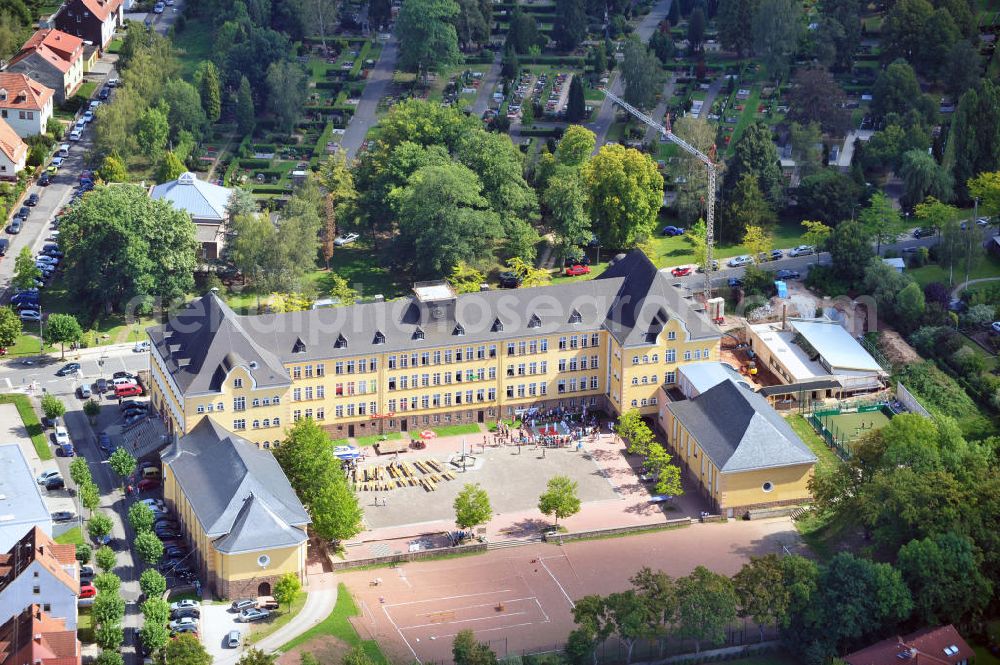 Aerial photograph St. Wendel - Schulgebäude vom Gymnasium Wendalinum an der Schorlemerstraße Ecke Werschweiler Straße in Sankt Wendel im Saarland. Grammar school Wendalinum in Saint Wendel.