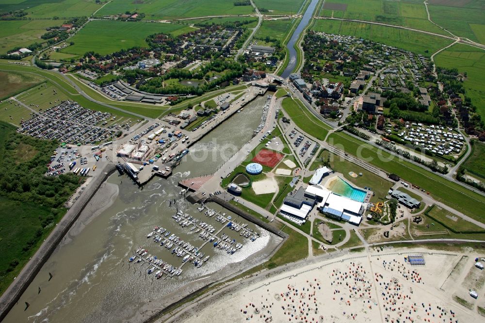 Bensersiel from above - Harbor views Bensersiel in Ostfriesland in Lower Saxony. Bensersiel is a North Sea resort in East Friesland and a district of the East Frisian town Esens