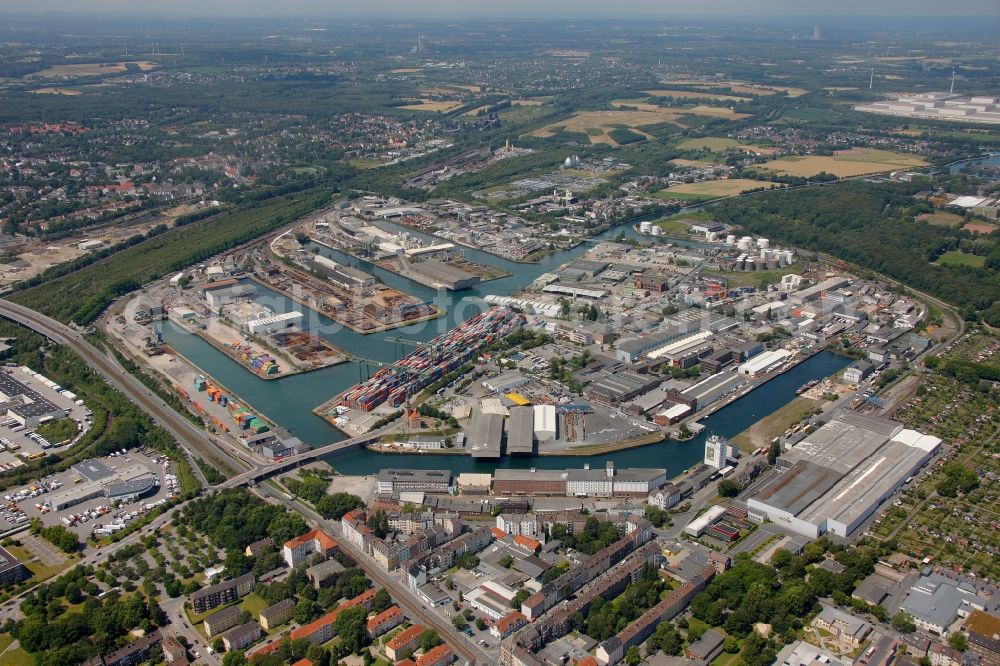 Dortmund from the bird's eye view: View of the port in Dortmund in the state North Rhine-Westphalia