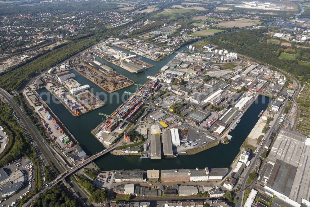 Dortmund from the bird's eye view: Harbour of Dortmund in the Rhur area in North Rhine-Westfalia