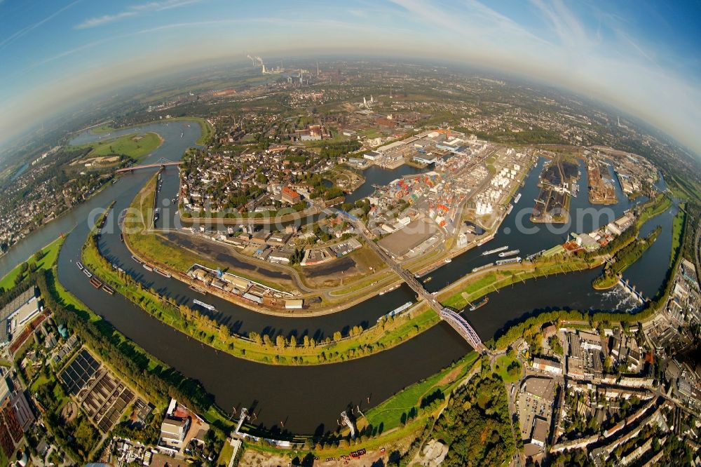 Aerial image Duisburg - Fisheye view of the port of Duisburg in the state North Rhine-Westphalia