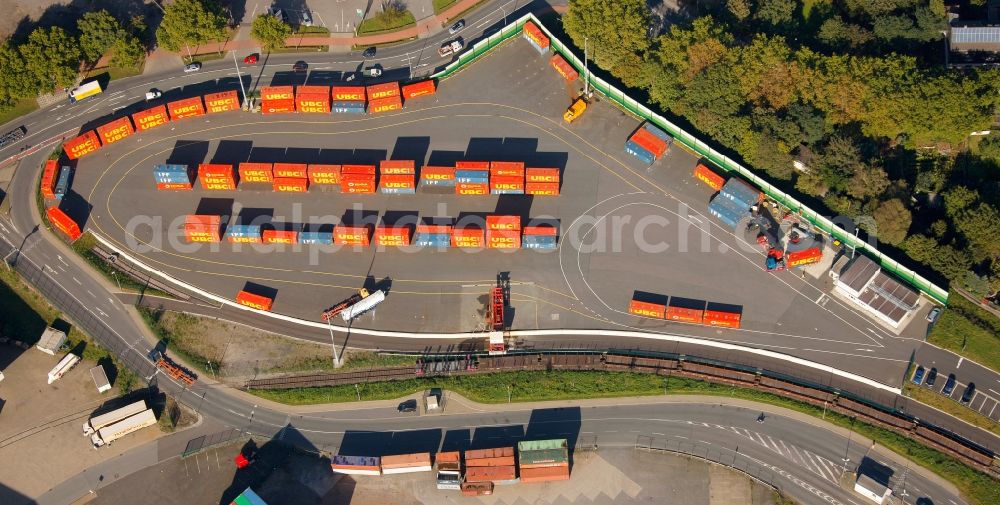 Duisburg from the bird's eye view: View of the port of Duisburg in the state North Rhine-Westphalia