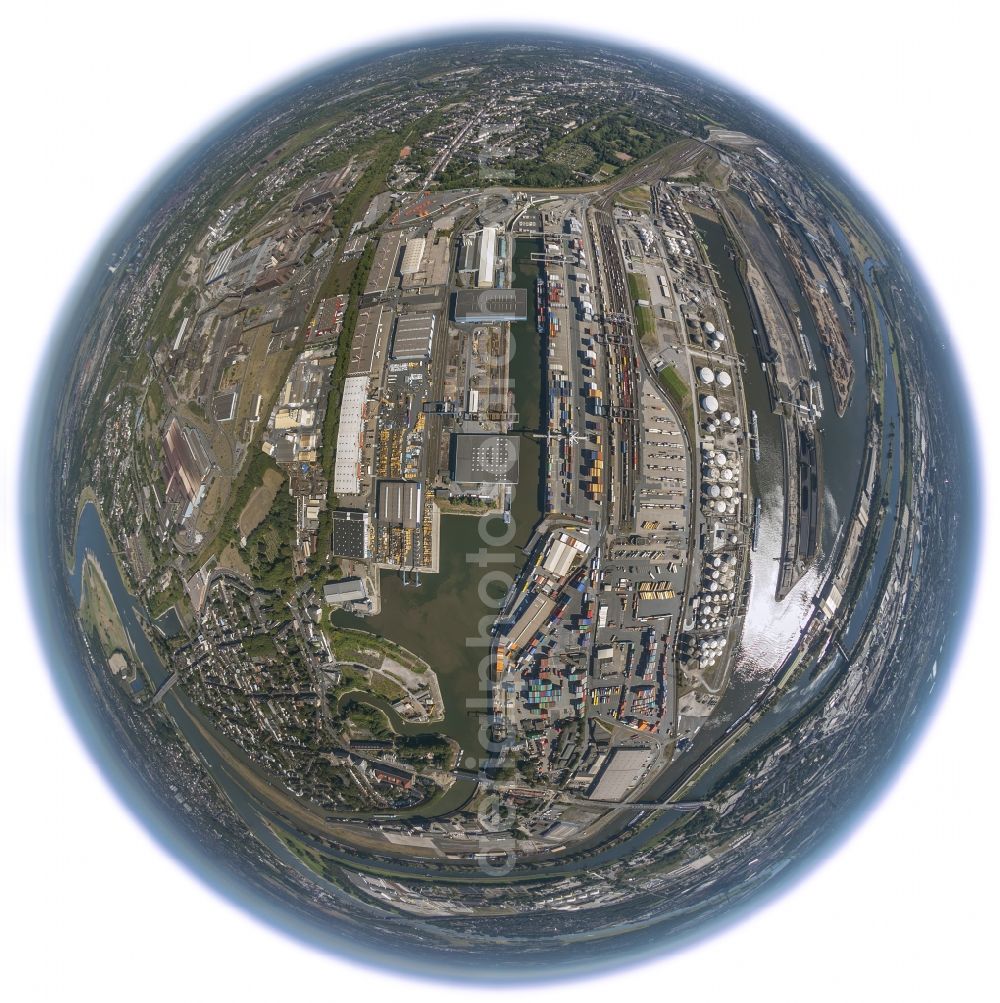 Aerial image Duisburg - Fish eye - view of the port of Duisburg in the state North Rhine-Westphalia