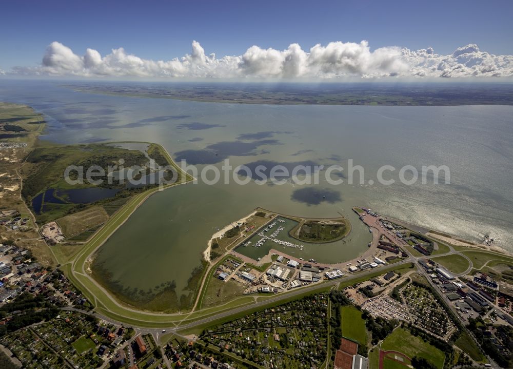 Norderney from above - Port with ferry dock on the North Sea coast of the island of Norderney in Lower Saxony