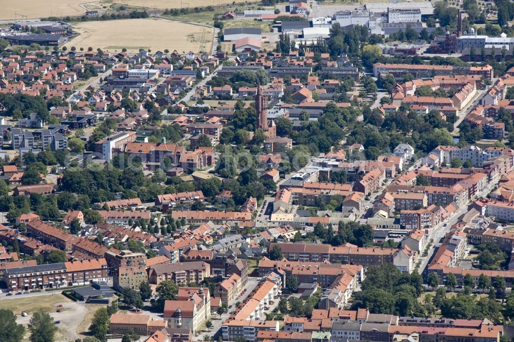 Landskrona from above - City view of the port and industrial city of Öresund in Landskrona in Sweden