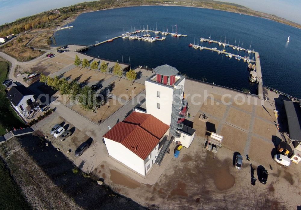 Mücheln from the bird's eye view: Muecheln marina on the shores of lake Geiseltal in Saxony-Anhalt