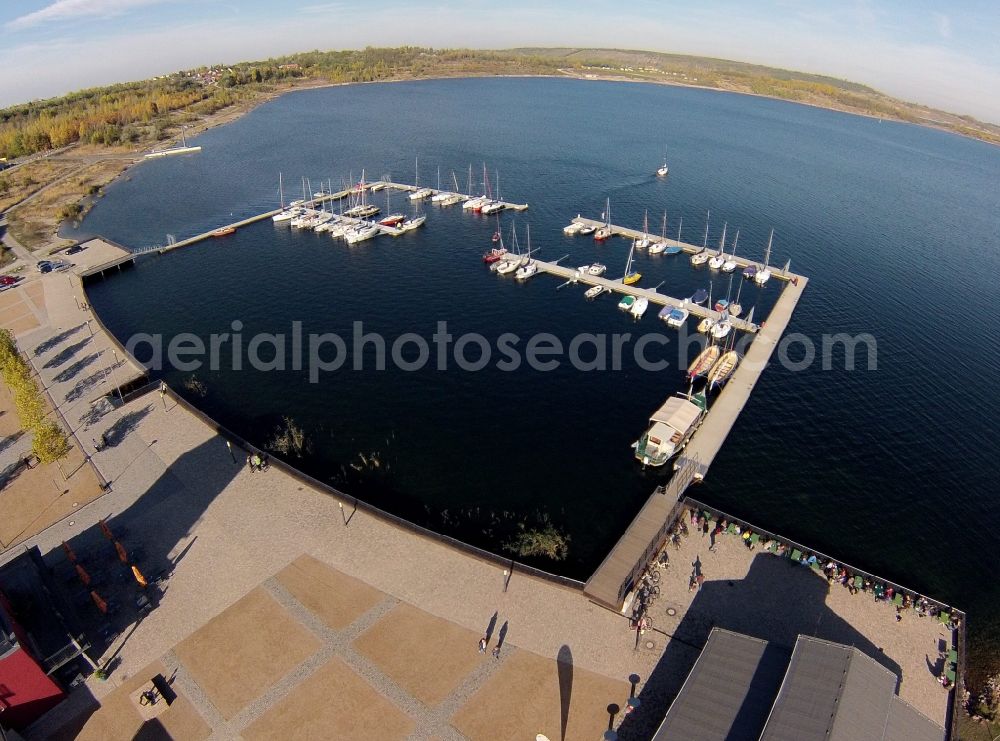 Mücheln from the bird's eye view: Muecheln marina on the shores of lake Geiseltal in Saxony-Anhalt