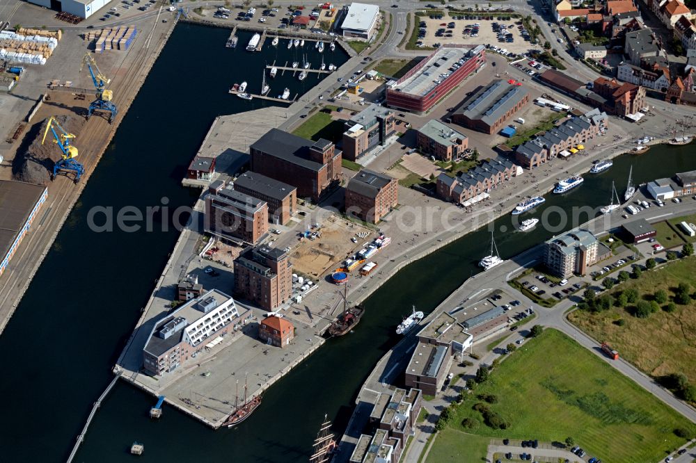 Wismar from above - Port on the seashore of the Ostsee with Alter Hafen and Wasserwanderrastplatz in Wismar in the state Mecklenburg - Western Pomerania, Germany