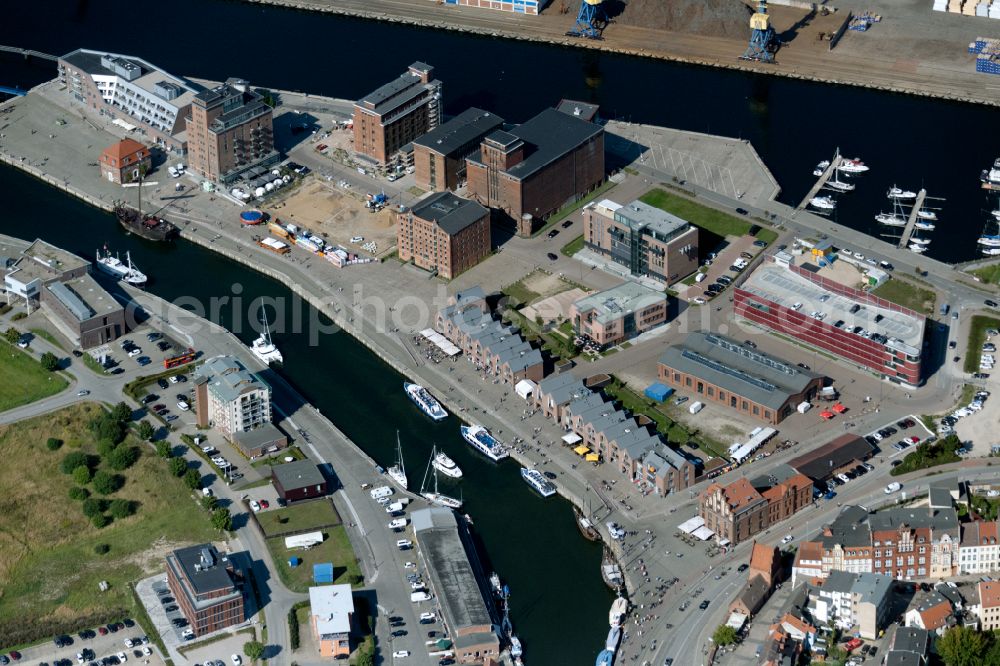 Wismar from above - Port on the seashore of the Ostsee with Alter Hafen in Wismar in the state Mecklenburg - Western Pomerania, Germany