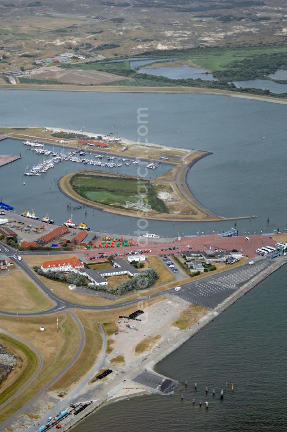 Aerial photograph Norderney - Blick auf den Hafen auf Norderney. Der Hafen Norderney dient hauptsächlich als Fährhafen und Sportboothafen. Kontakt Hafenamt: Niedersachsen Ports GmbH + Co. KG Hafenamt, Am Hafen 2, 26548 Norderney, Tel. +49(0)4932 9257-0