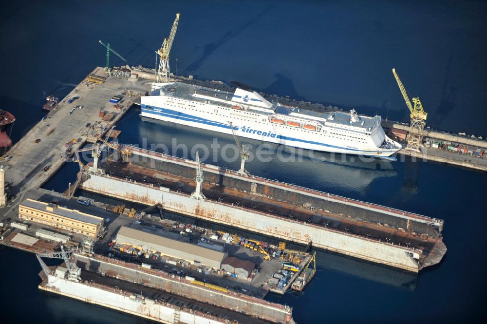 Palermo Sizilien from the bird's eye view: Yachts, passenger ships and container ships in the harbour of Palermo at Sicily in Italy