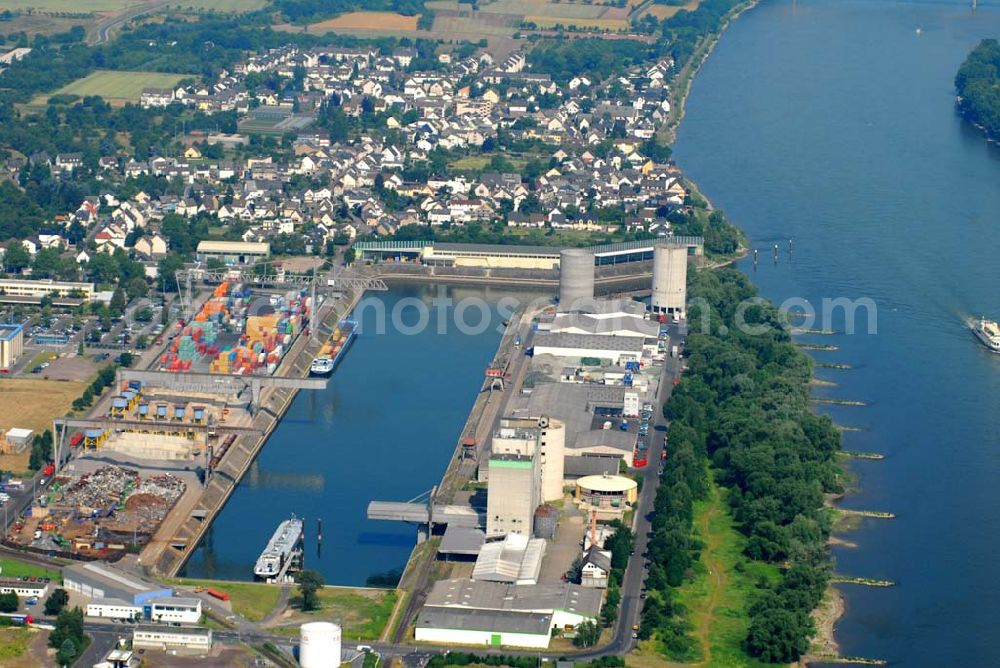 Koblenz from above - Hafen am Rhein in Koblenz-Wallersheim.