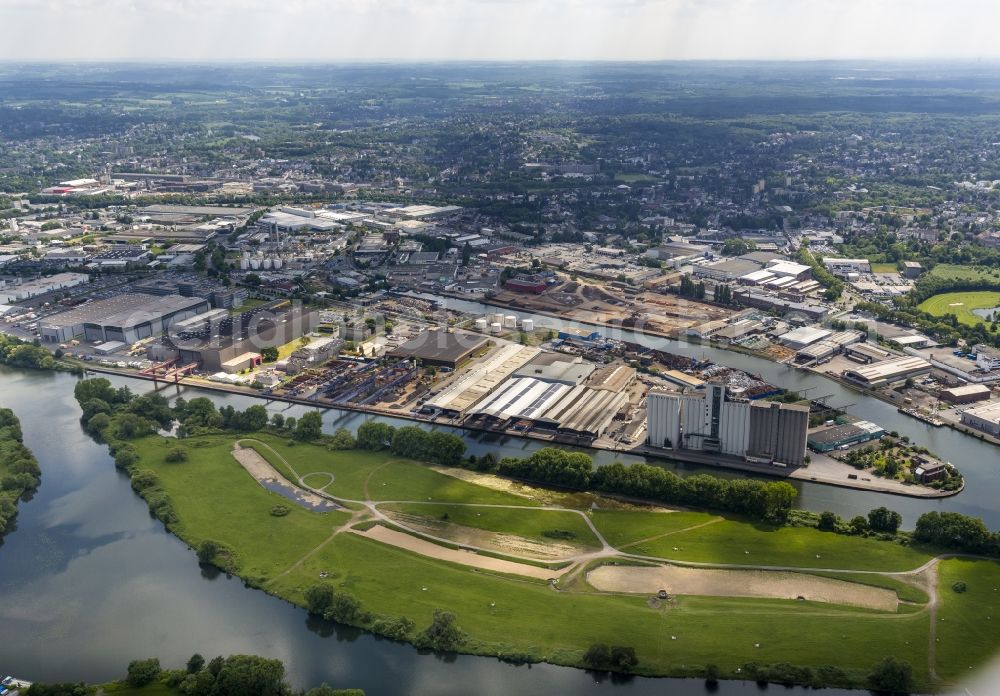 Mülheim from above - View of the harbour and the canal of Muelheim at the Ruhr in the state North Rhine-Westphalia