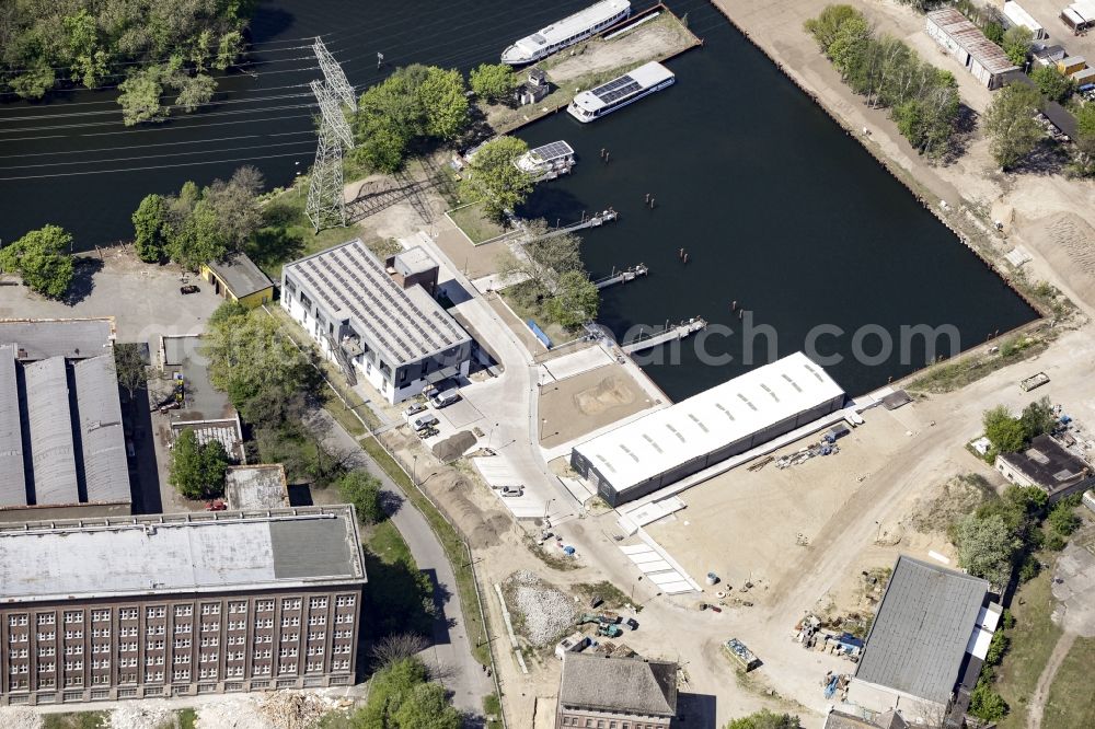 Berlin from above - Port of Rummelsburg on the riverbank of the Spree in the district of Treptow-Koepenick in Berlin in Berlin, Germany