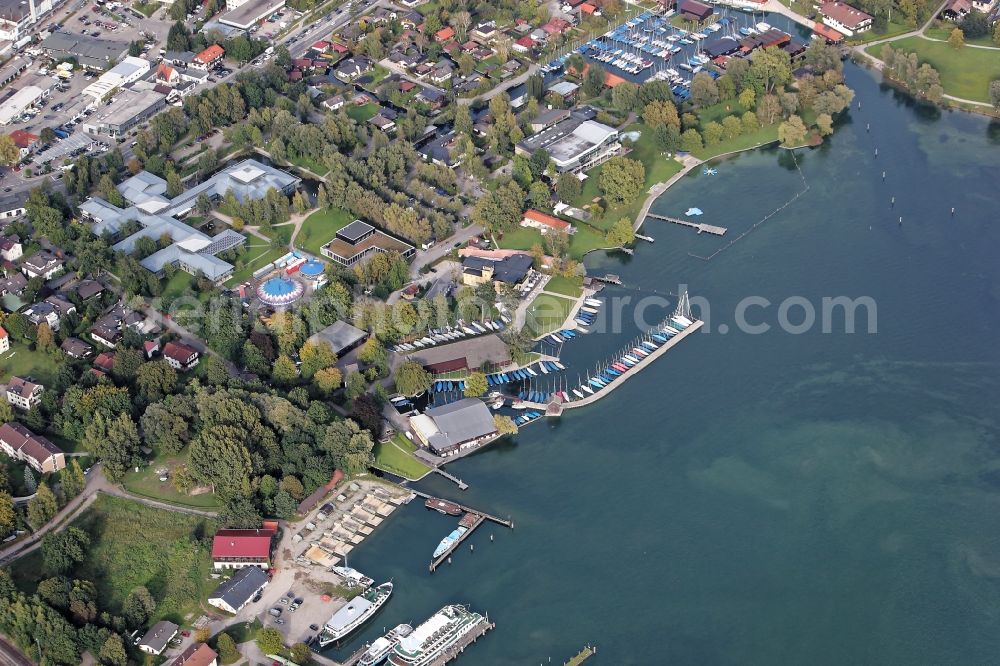 Starnberg from the bird's eye view: Port, water park and boatyard Rambeck in Starnberg Lake Starnberg in the state Bavaria