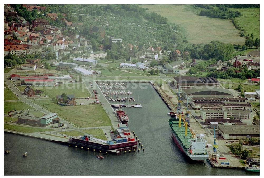 Wismar from above - Hafenbereich und Stadtzentrum von Wismar in Mecklenburg Vorpommern.