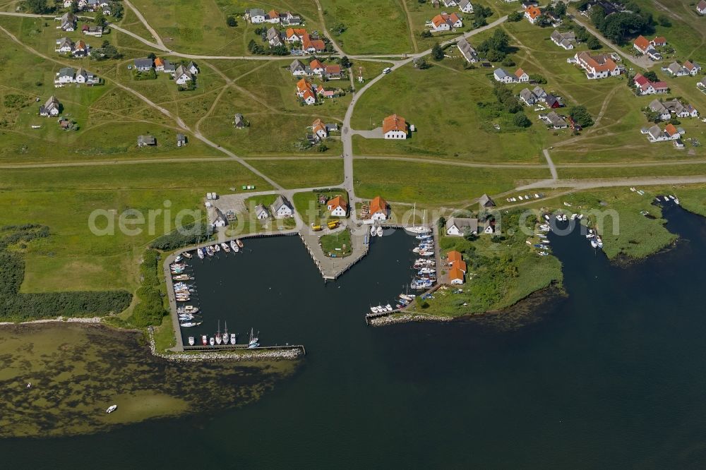 Neuendorf auf Hiddensee from the bird's eye view: Harbor / marina on the Baltic coast in Neuendorf on the island Hiddensee in Mecklenburg-Western Pomerania