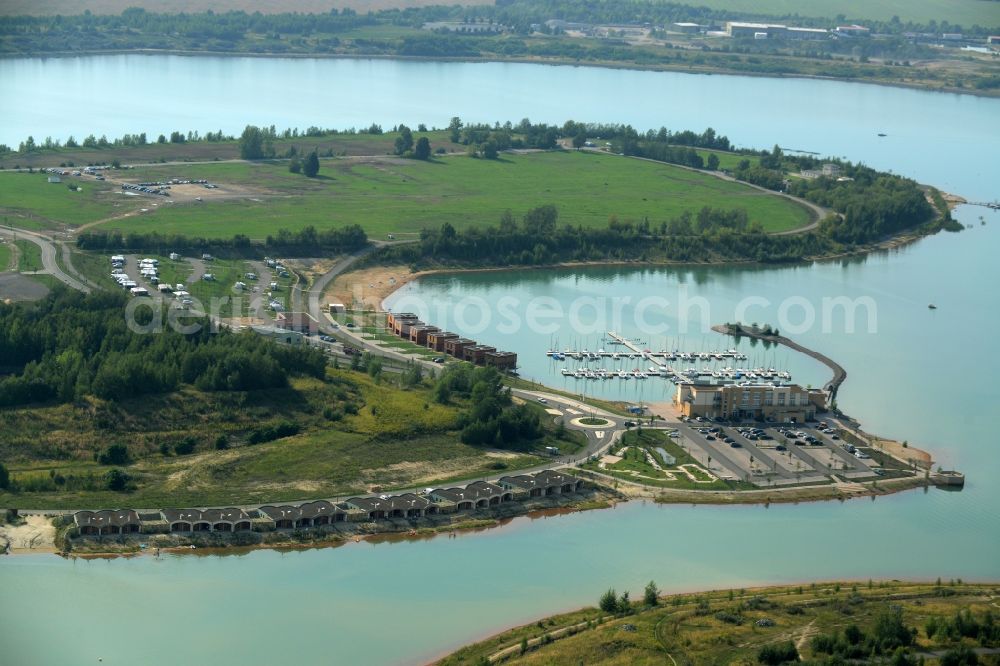 Aerial photograph Grosspösna - Port facility at the resort Lagovida on the Magdeborner peninsula in the reclamation area Neuseenland Stoermthaler lake at Grosspoesna in Saxony