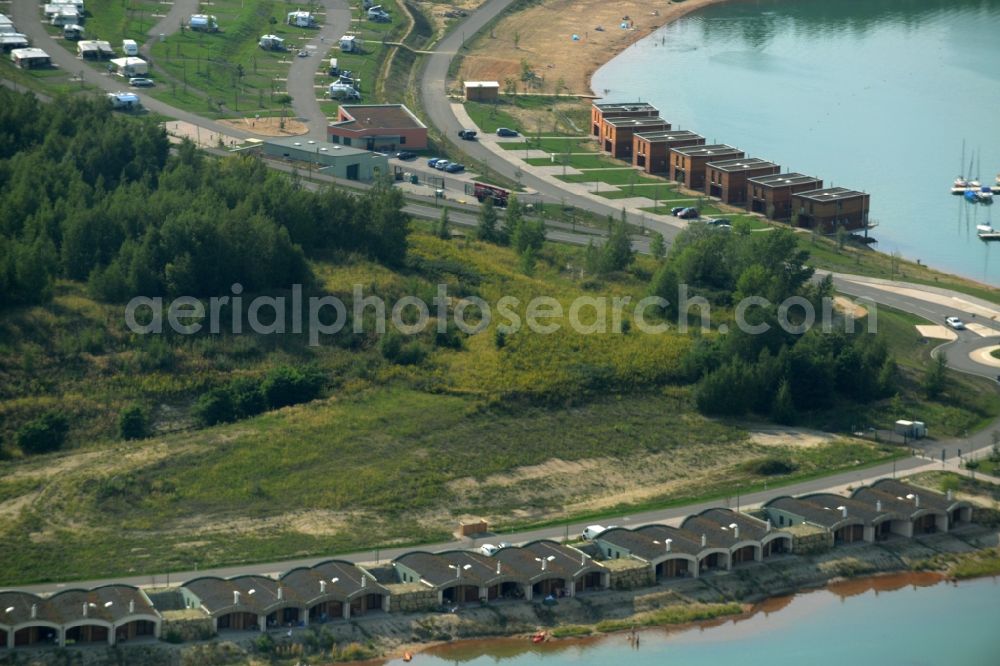 Grosspösna from above - Port facility at the resort Lagovida on the Magdeborner peninsula in the reclamation area Neuseenland Stoermthaler lake at Grosspoesna in Saxony