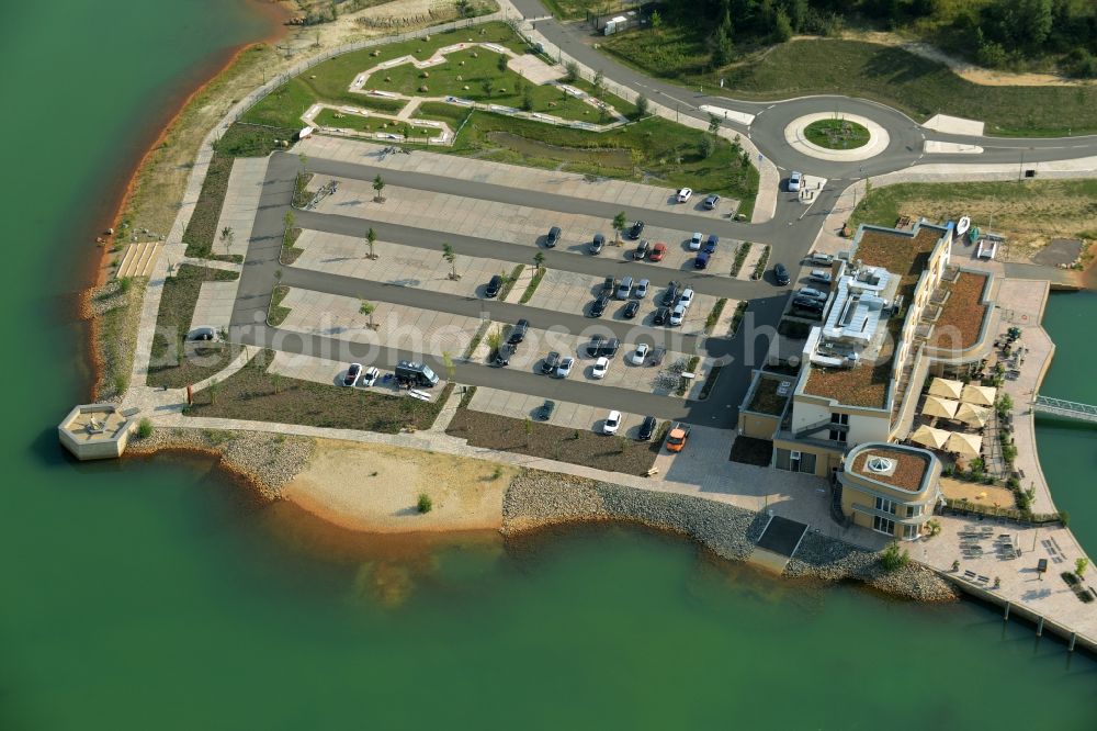 Grosspösna from above - Port facility at the resort Lagovida on the Magdeborner peninsula in the reclamation area Neuseenland Stoermthaler lake at Grosspoesna in Saxony