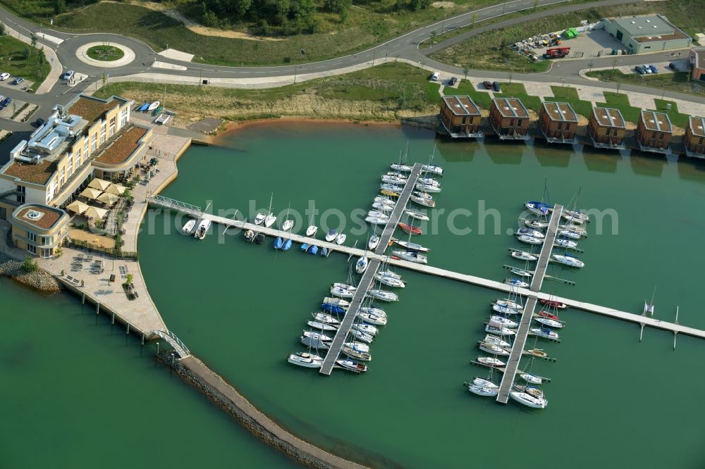 Aerial image Grosspösna - Port facility at the resort Lagovida on the Magdeborner peninsula in the reclamation area Neuseenland Stoermthaler lake at Grosspoesna in Saxony