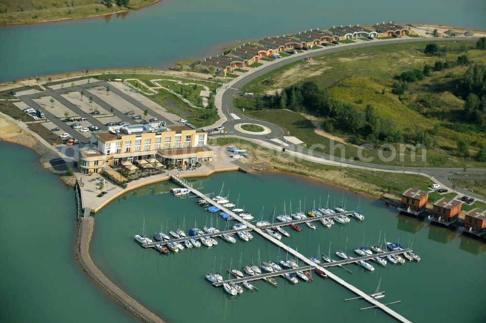 Aerial image Grosspösna - Port facility at the resort Lagovida on the Magdeborner peninsula in the reclamation area Neuseenland Stoermthaler lake at Grosspoesna in Saxony