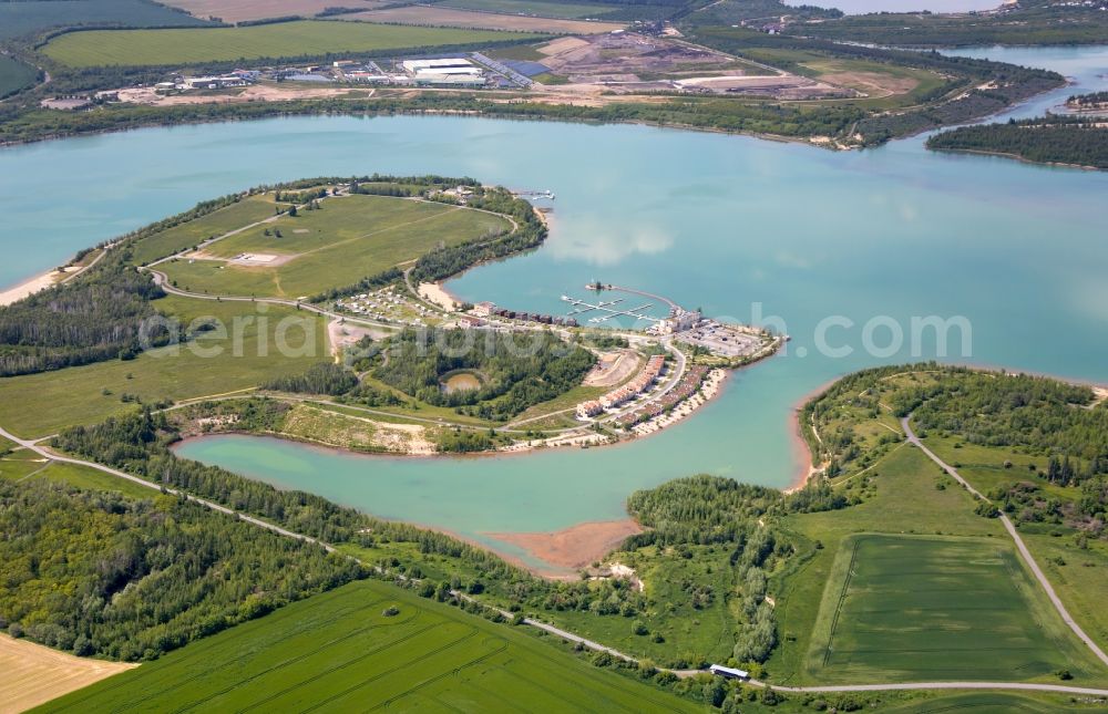 Aerial image Großpösna - Port facility at the resort Lagovida on the Magdeborner peninsula in the reclamation area Neuseenland Stoermthaler lake at Grosspoesna in Saxony