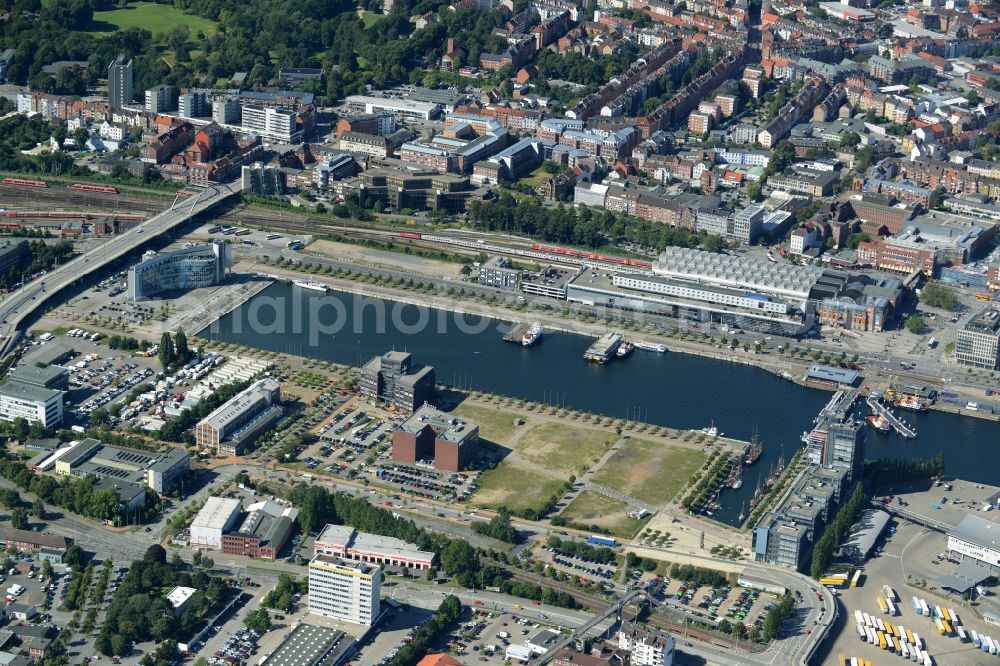 Aerial image Kiel - Docks with office building and freight forwarding and logistics companies in Kiel in the state Schleswig-Holstein