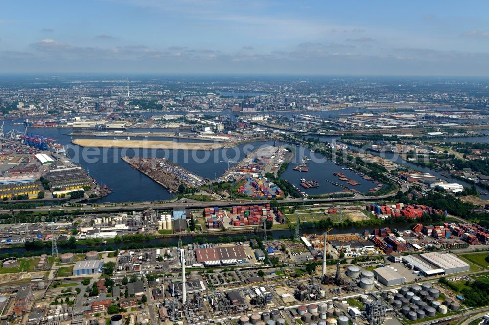 Aerial image Hamburg - Port facilities and container terminals in the Steinwerder part of Hamburg in Germany. The facilities belong to Buss Ross and Staq Port Services