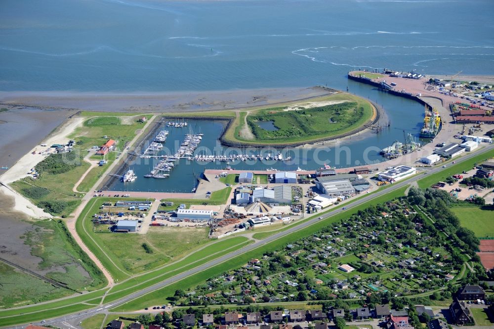 Aerial photograph Norderney - Port facilities of the harbor of North Sea- island Norderney in the state Lower Saxony