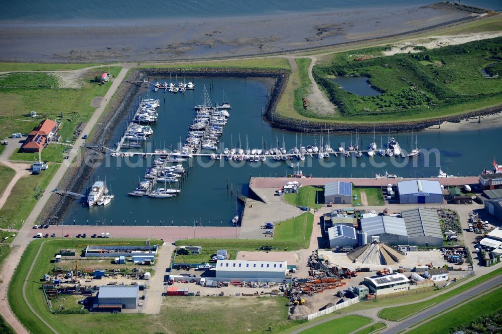 Norderney from above - Port facilities of the harbor of North Sea- island Norderney in the state Lower Saxony