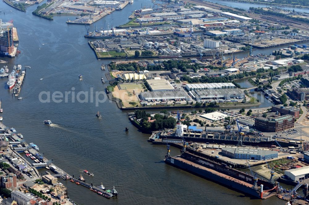 Aerial photograph Hamburg - Port facilities Steinwerder Kanal and Steinwerder Hafen near Suedwesthafen on the banks of the river course of the Elbe in Hamburg, Germany