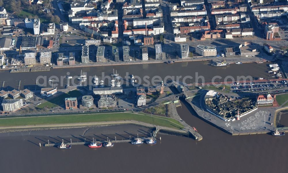 Aerial photograph Bremerhaven - Port facilities of Lloyd Marina Bremerhaven in the state of Bremen, Germany