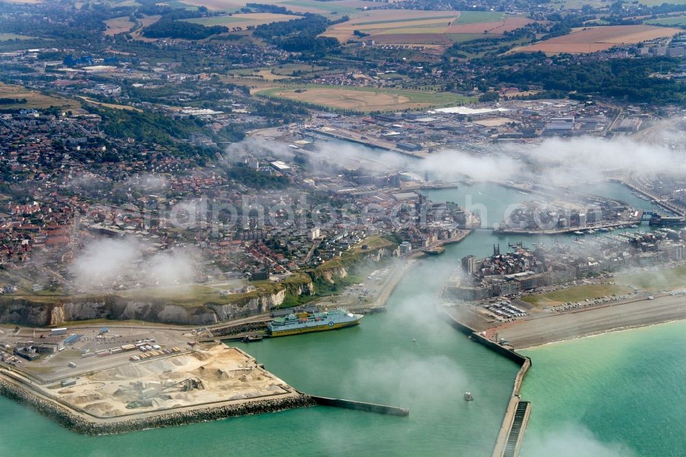 Aerial image Dieppe - Port facilities on the seashore in Dieppe in Normandie, France