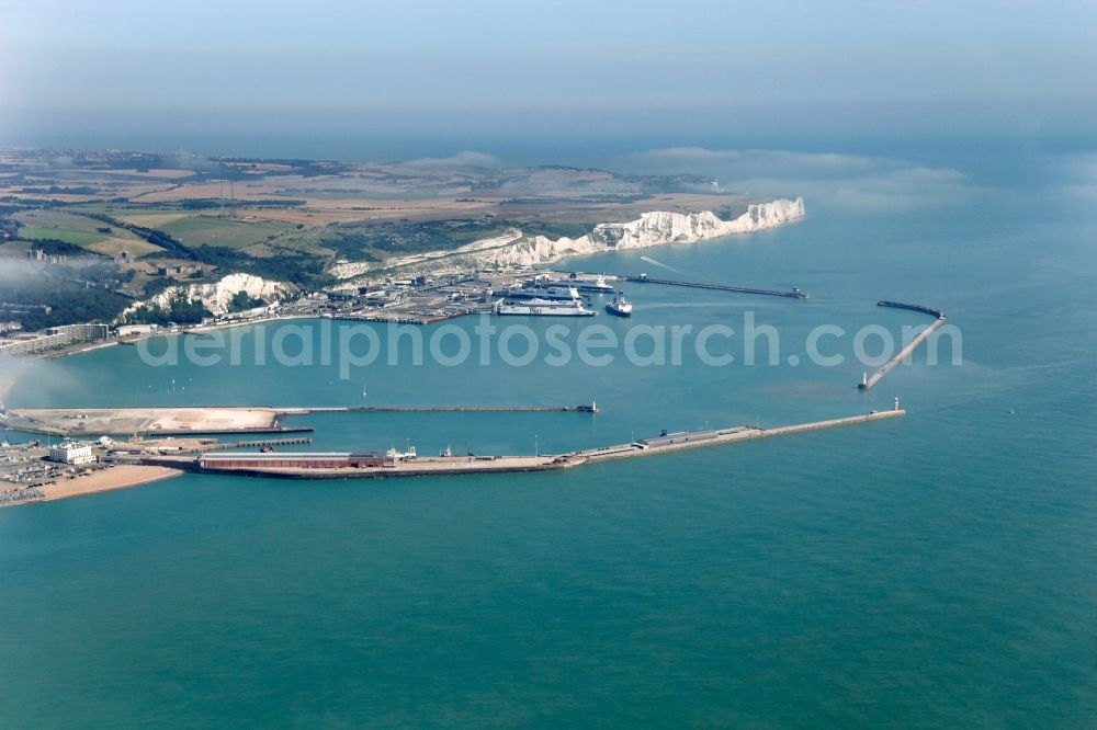 Dover from the bird's eye view: Port facilities on the seashore of Dover, United Kingdom