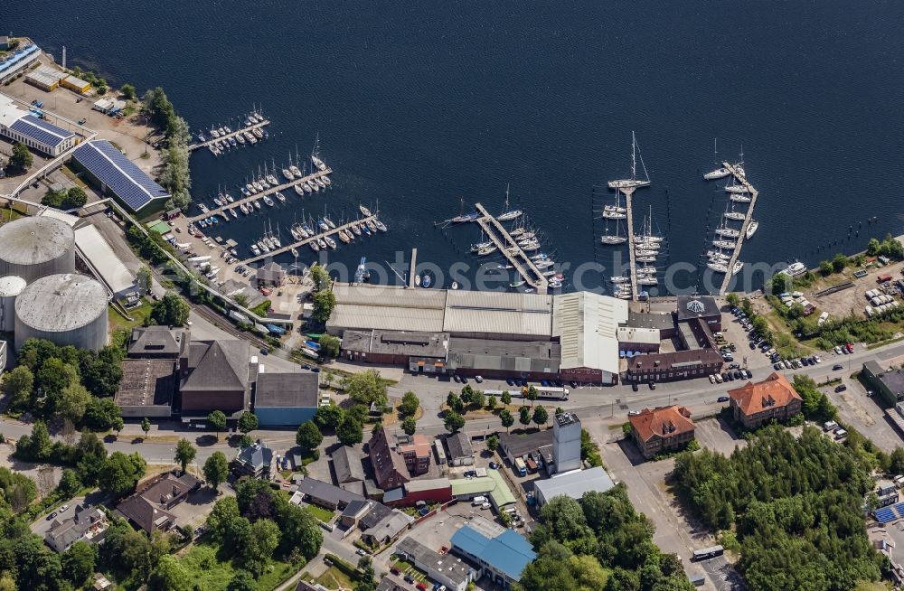 Aerial photograph Flensburg - Port facilities on the seashore of the Flensburger Foerde in the Galwik in Flensburg in the state Schleswig-Holstein, Germany