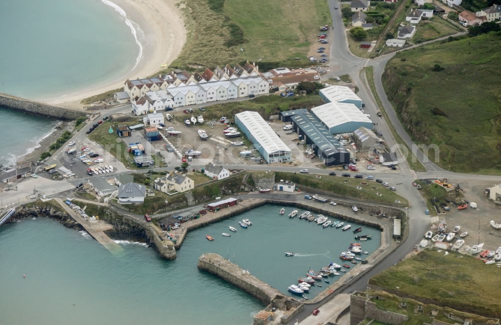 Aldernay from above - Port facilities on the seashore of Aldernay in Aurigny, Guernsey