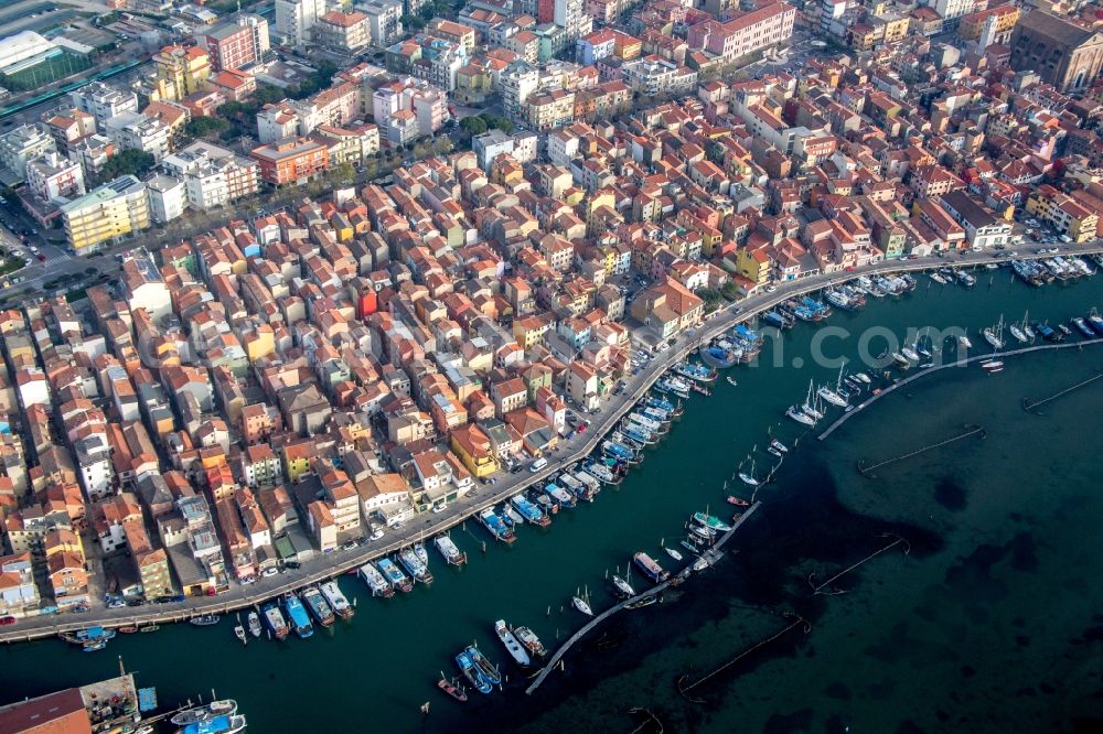 Chioggia from above - Port facilities on the seashore of the Lagune von Venedig in the district Sottomarina in Chioggia in Veneto, Italy