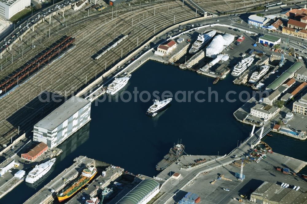 Marseille from above - Port facilities on the seashore of the Mediterranean Sea in Marseille in Provence-Alpes-Cote d'Azur, France