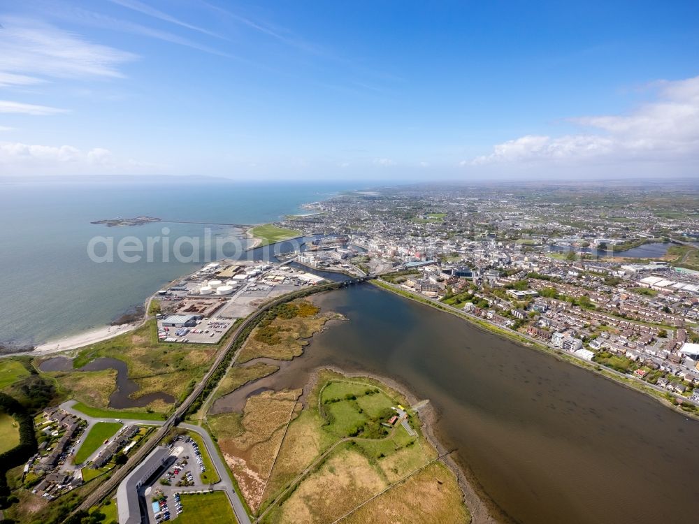 Aerial image Galway - Port facilities on the seashore of the North Atlantic Ocean in Galway in Galway, Ireland