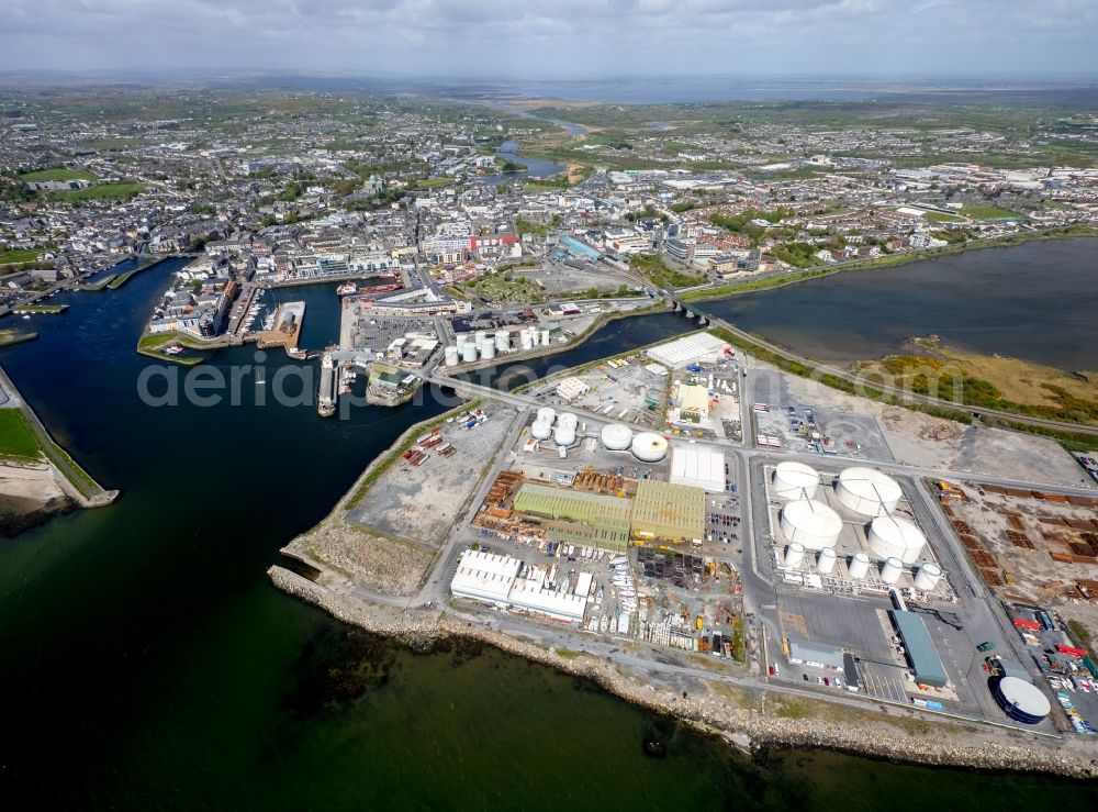 Galway from the bird's eye view: Port facilities on the seashore of the North Atlantic Ocean in Galway in Galway, Ireland