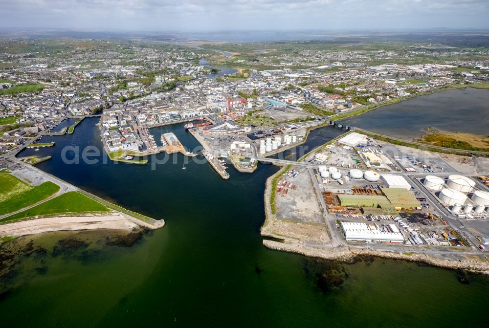 Aerial image Galway - Port facilities on the seashore of the North Atlantic Ocean in Galway in Galway, Ireland