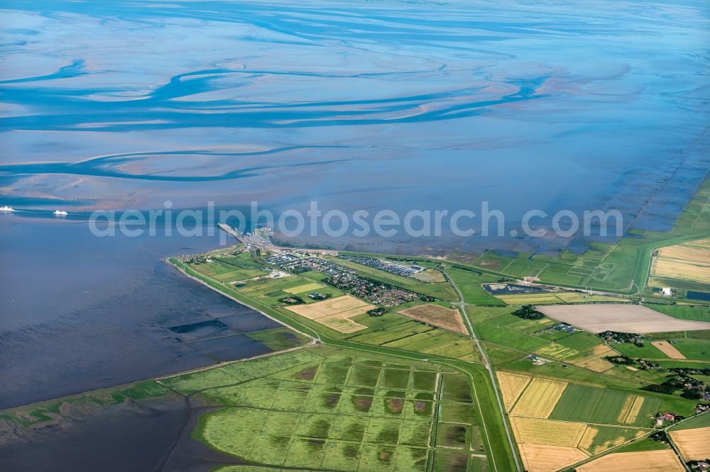 Aerial photograph Dagebüll - Harbour arrangements in the sea coast of north frieze country in Dagebuell in the federal state Schleswig-Holstein, Germany