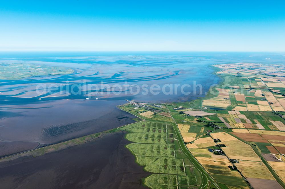 Dagebüll from above - Harbour arrangements in the sea coast of north frieze country in Dagebuell in the federal state Schleswig-Holstein, Germany