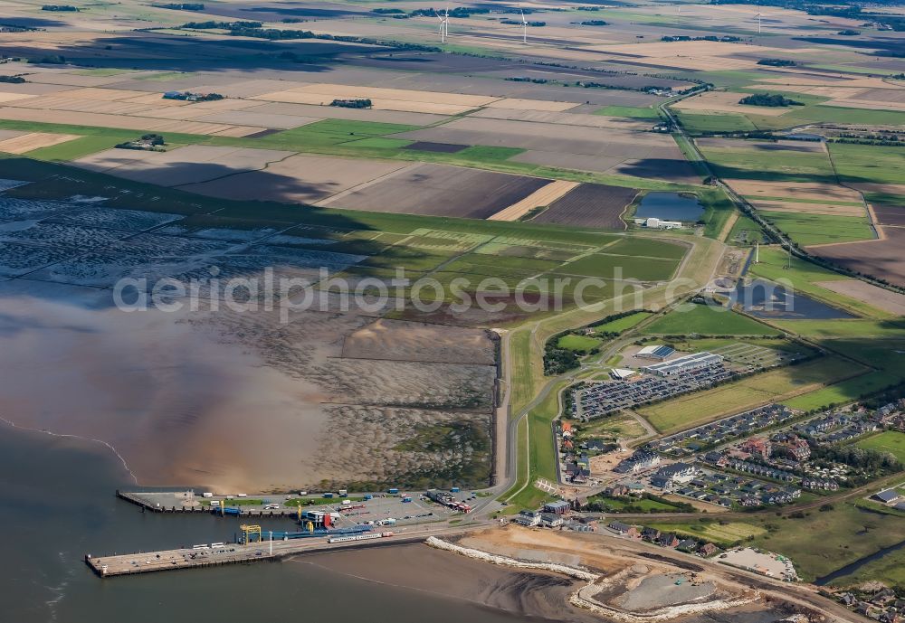 Aerial image Dagebüll - Harbour arrangements in the sea coast of north frieze country in Dagebuell in the federal state Schleswig-Holstein, Germany