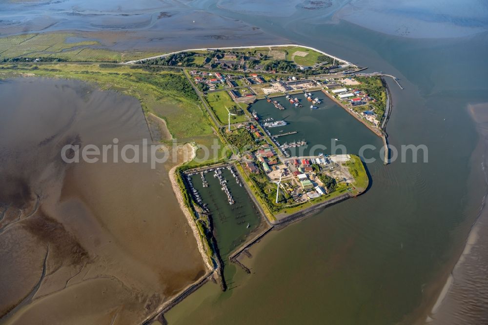 Aerial image Borkum - Port facilities on the seashore of the North Sea in Borkum in the state Lower Saxony, Germany